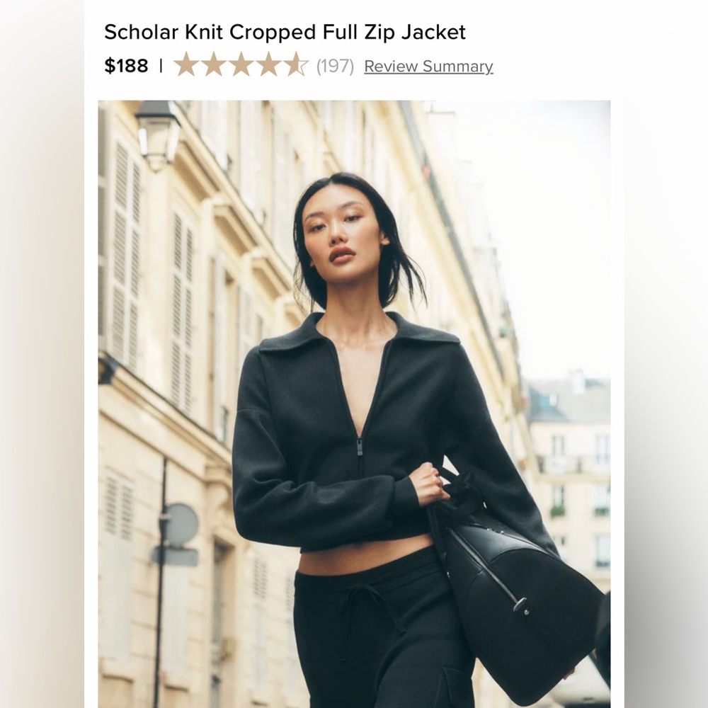 ALO Cropped Full-Zip Knit Jacket in Black - Size Medium - Picture 4 of 5